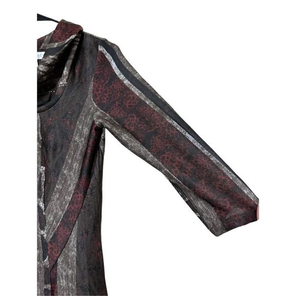 Robbie Bee A line Cowl Neck Dress Brown Striped Animal Patch Size S NWT - Picture 4 of 10